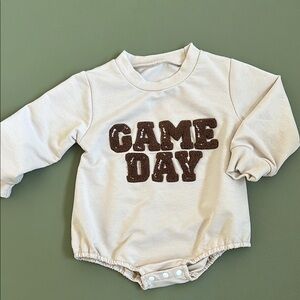 Cream Baby Onesie with Brown 'Game Day' Print